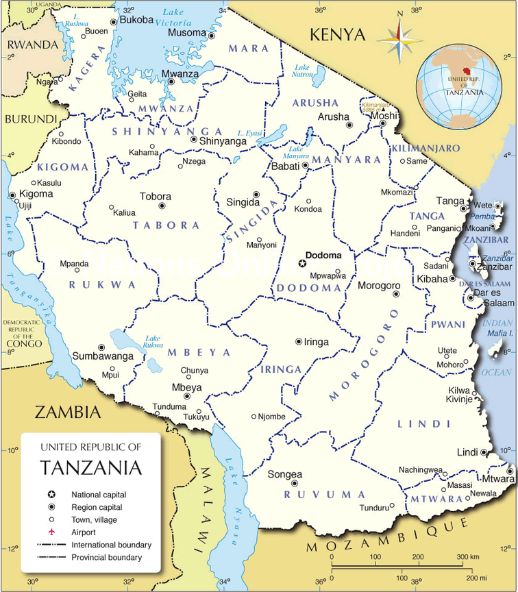 tanzania regional map